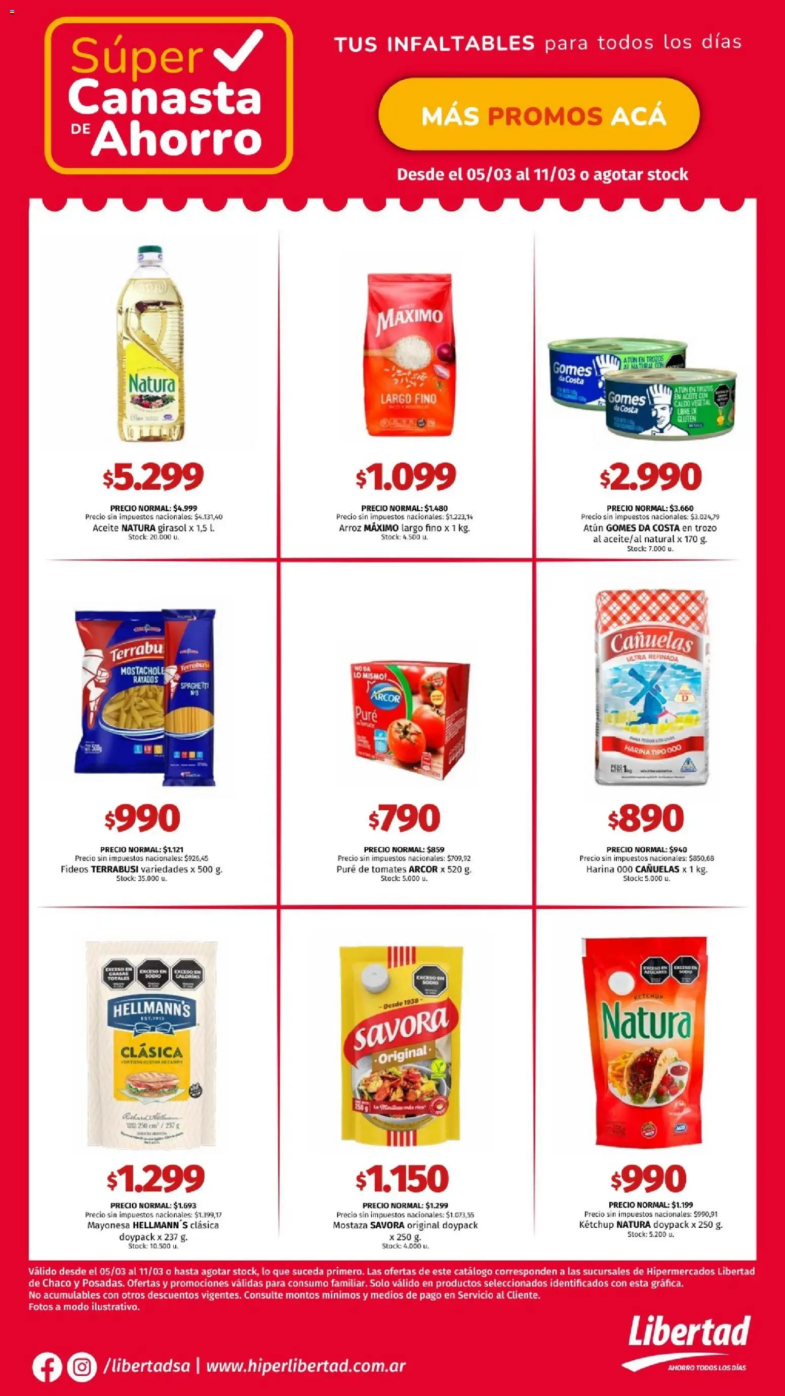 Hipermercado Libertad catálogo │ válido desde el 05.03.2026 | Página: 3 | Productos: Tomates, Arroz, Fideos, Canasta