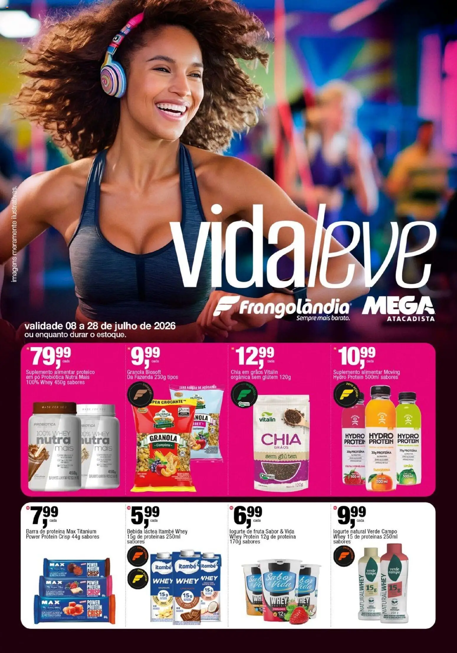 Frangolândia Folheto - válido de 08/07/2026 | Página: 1 | Produtos: Pó, Granola, Bebida, Whey protein