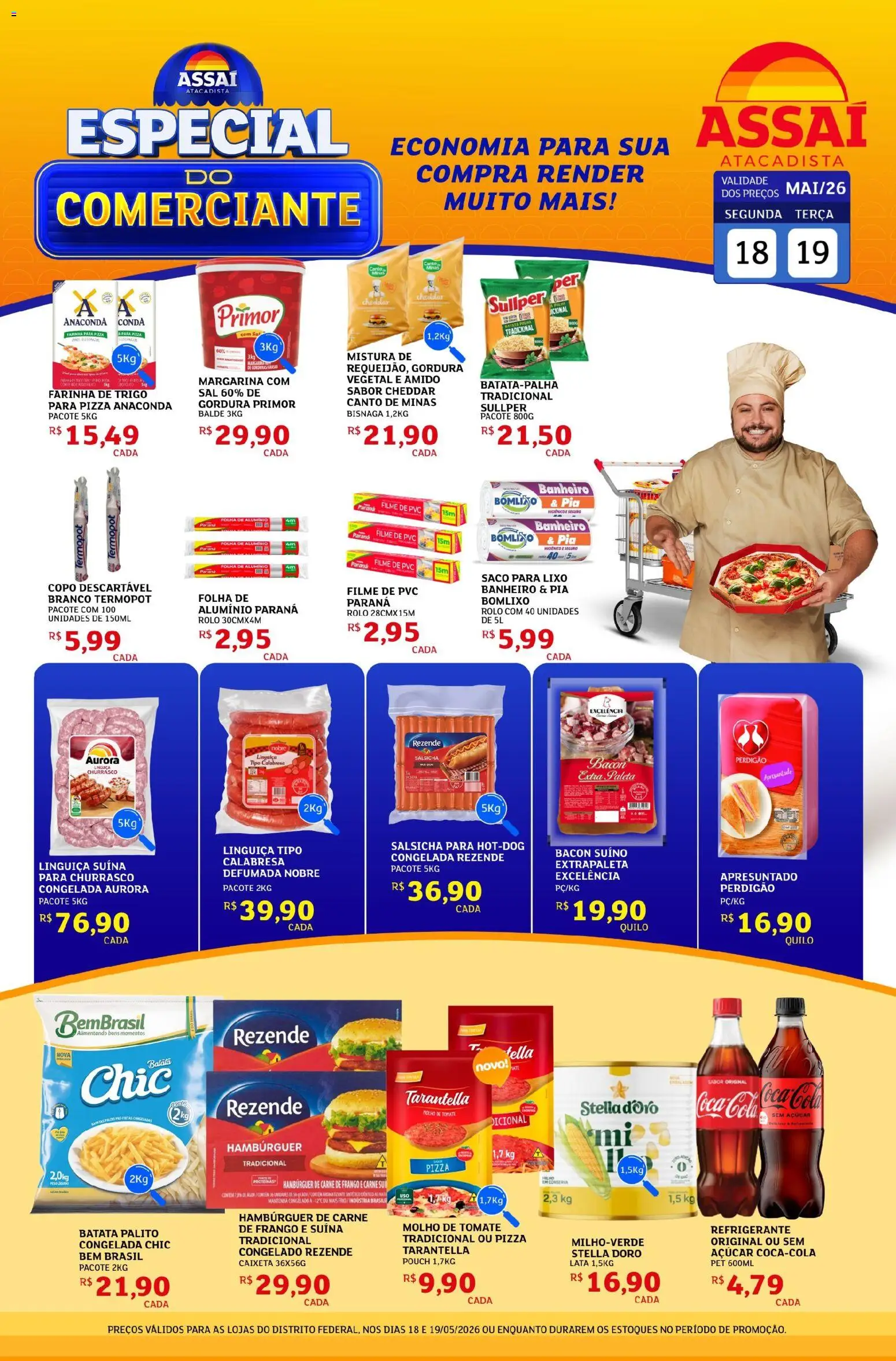 Assaí Atacadista Folheto - válido de 18.05.2026 | Página: 1 | Produtos: Rolo, Cola, Cheddar, Hambúrguer