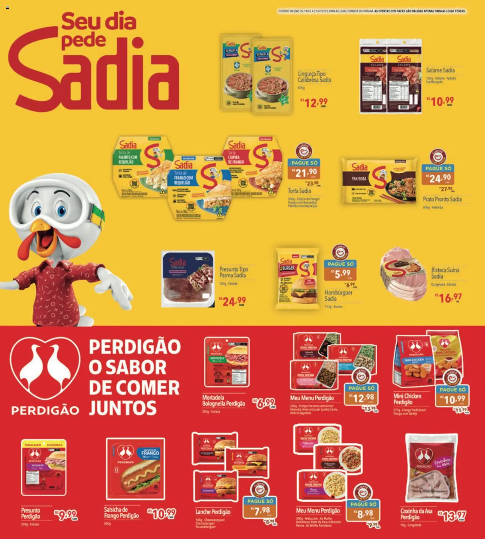 Supermercados Condor Folheto - válido de 14/07/2026 | Página: 16 | Produtos: Salsicha, Linguiça, Salame, Presunto