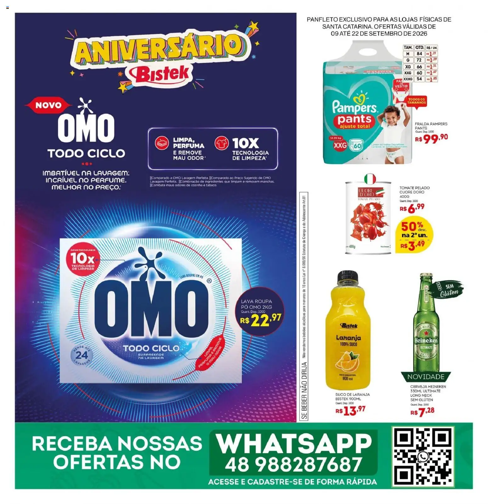 Bistek Supermercados Folheto - válido de 09/09/2026 | Página: 1 | Produtos: Pampers, Pó, Bebidas, Heineken