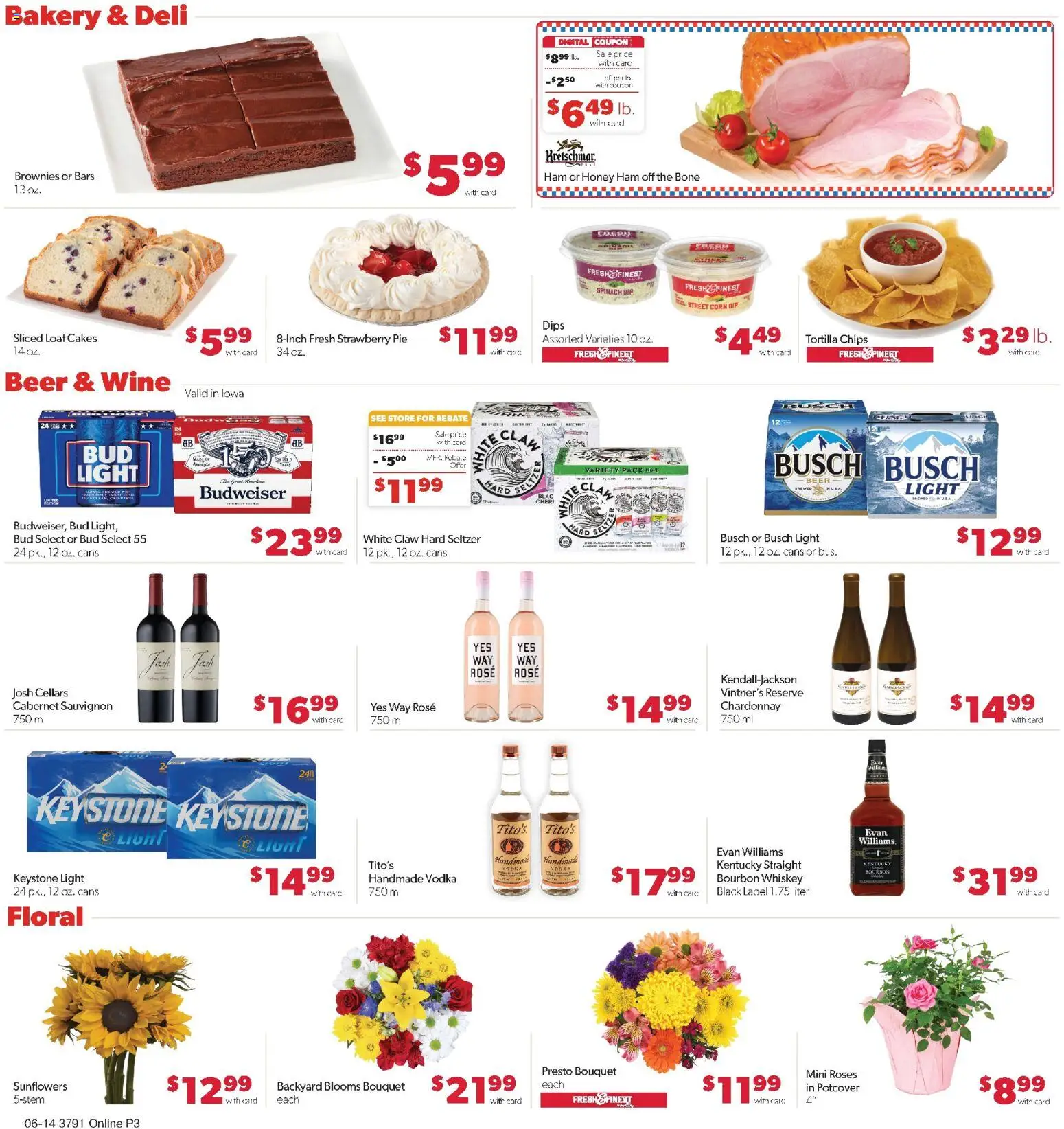 Family Fare Weekly Ad - IA - valid from 14.06.2026 | Page: 8 | Products: Bakery, Corn, Spinach, Beer