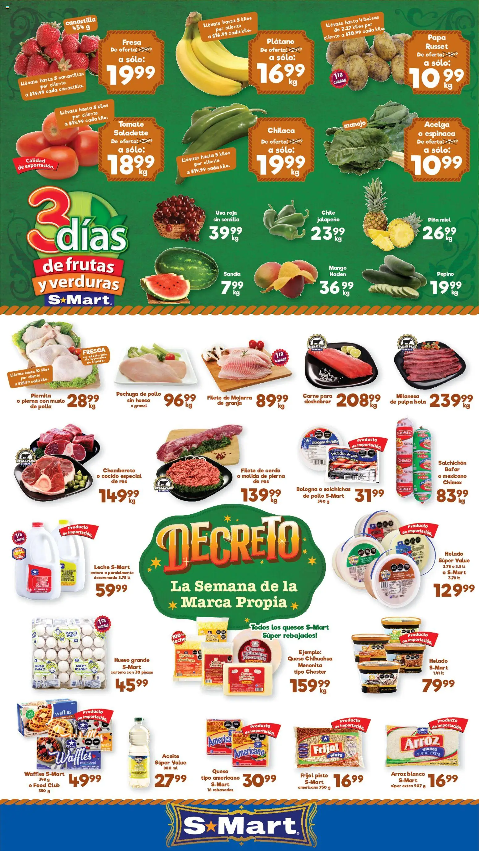 Nuevas ofertas de S-Mart válidas en toda la República Mexicana desde el 23/06/2026. ¡Encuentra las mejores ofertas en S-Mart folleto! | Página: 1 | Productos: Tomate, Huevo, Mango, Espinaca
