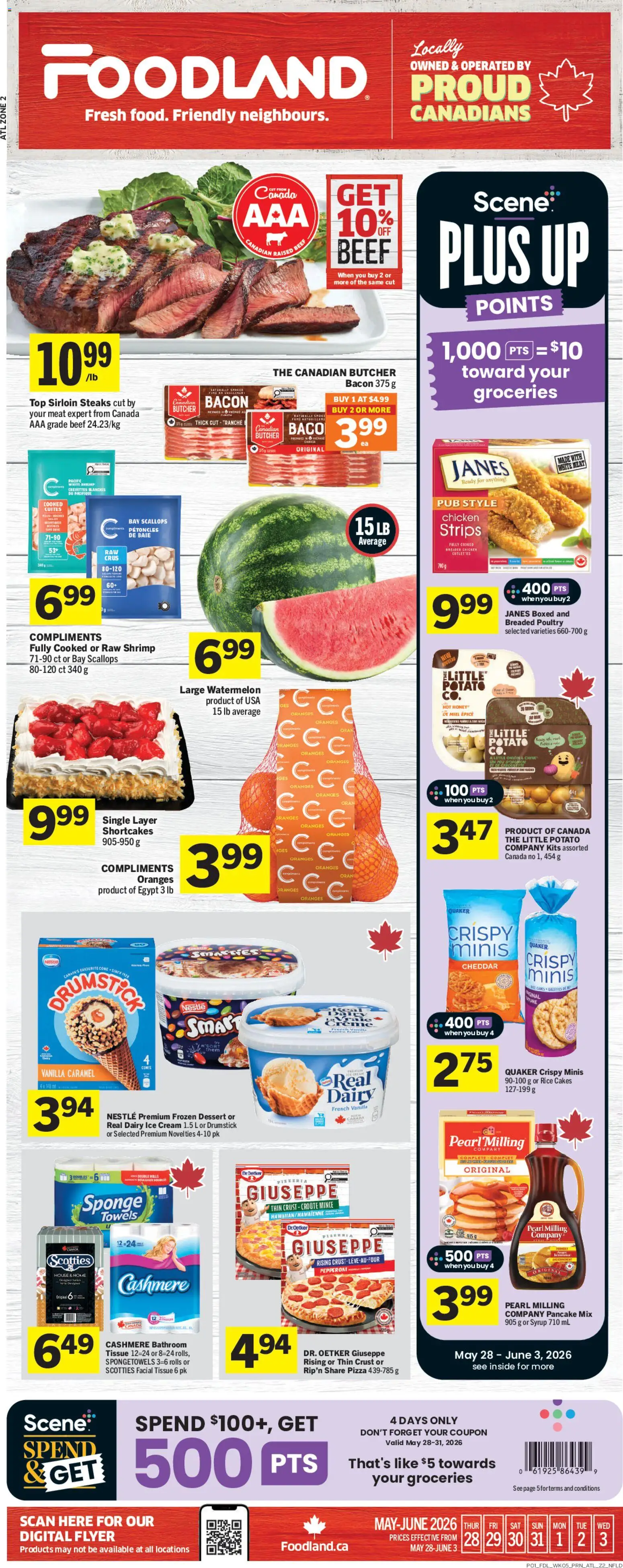 Foodland flyer valid from 28.05.2026 | Page: 1 | Products: Beef, Cream, Ice cream, Sponge
