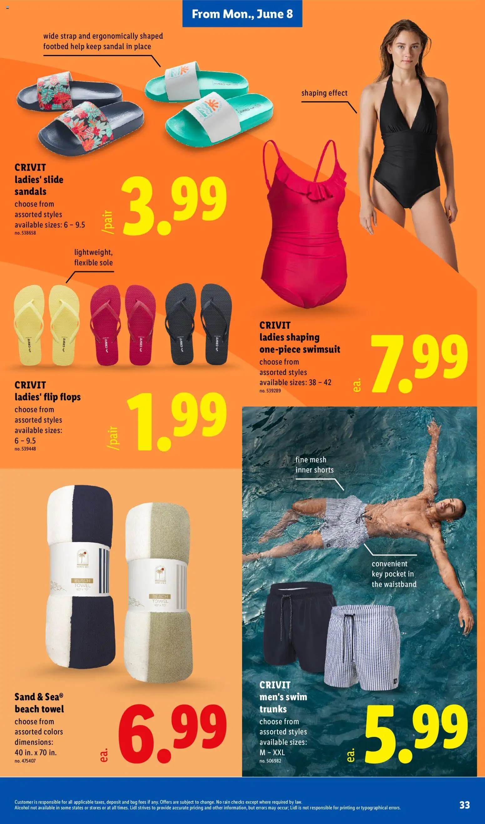 Lidl Weekly Ad - valid from 03.06.2026 | Page: 33 | Products: Shorts, Sandals, Flops, Bag