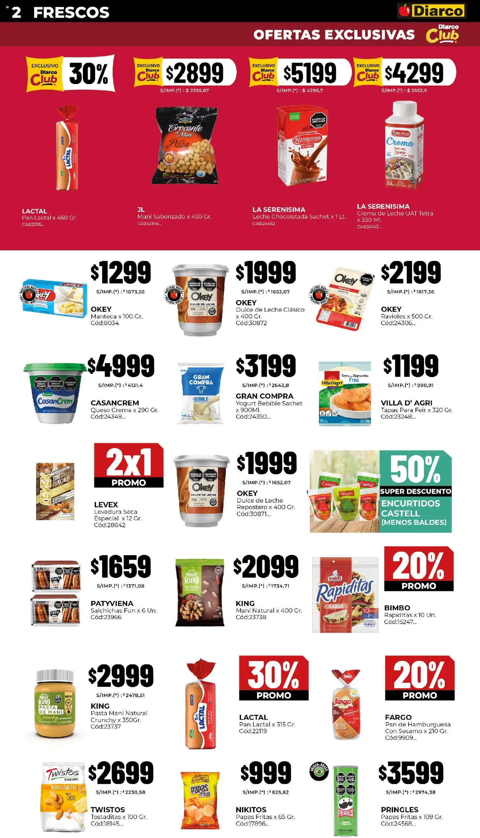 Diarco - Ofertas Pueblo Sur │ válido desde el 20/07/2026 | Página: 2 | Productos: Queso crema, Mani, Leche, Papas fritas