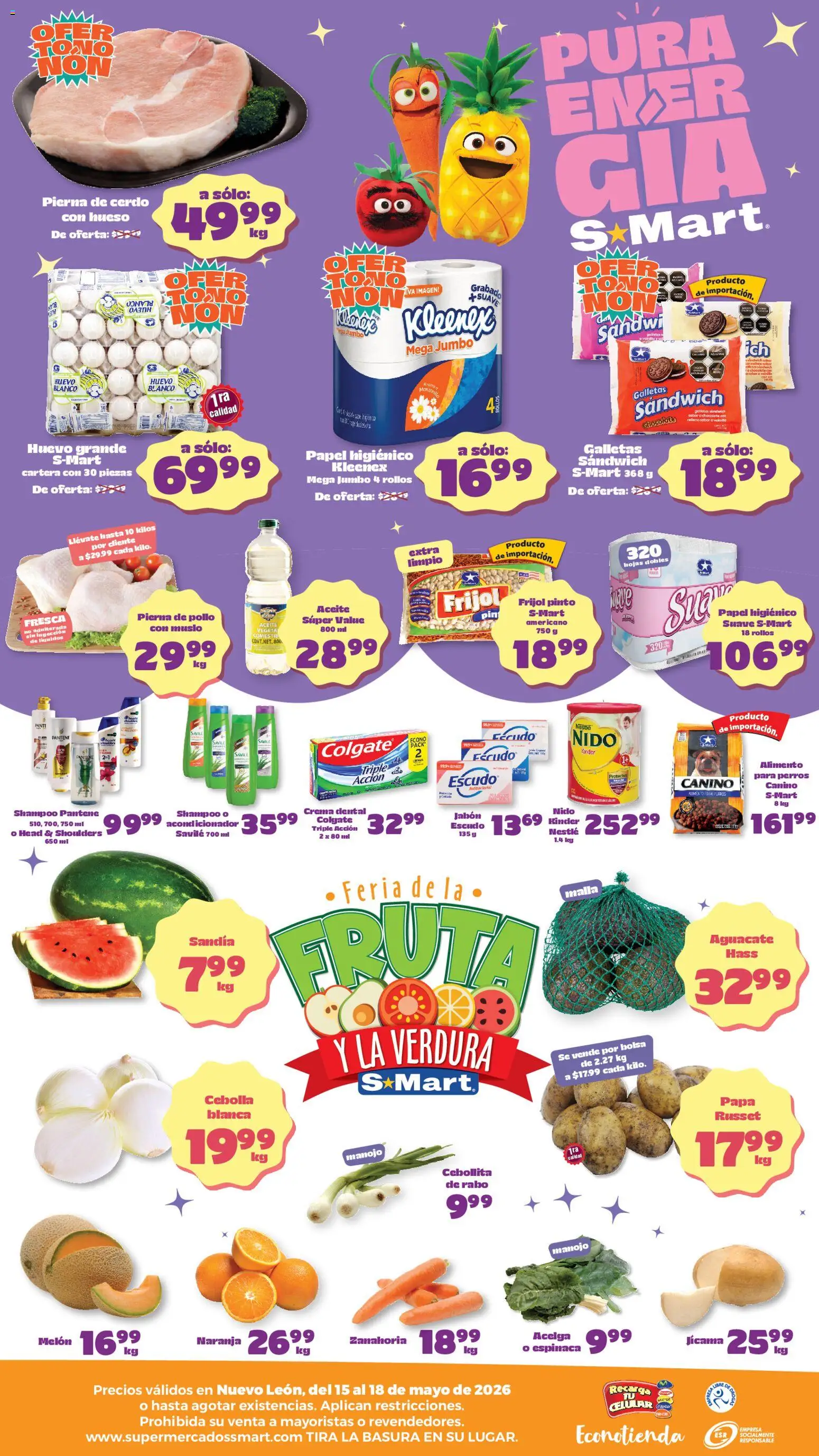 Nuevas ofertas de S-Mart válidas en toda la República Mexicana desde el 15.05.2026. ¡Encuentra las mejores ofertas en S-Mart folleto Monterrey! | Página: 2 | Productos: Pollo, Sandía, Crema, Jabón