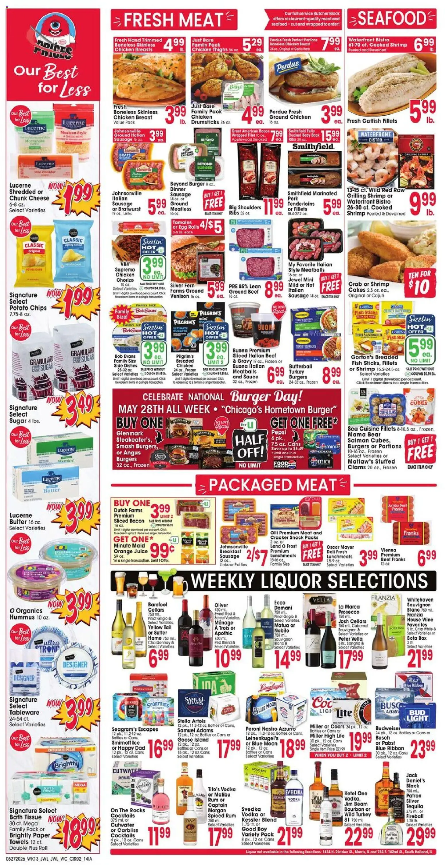 Jewel Osco Weekly Ad - IA - valid from 27.05.2026 | Page: 2 | Products: Fish, Beef, Vodka, Garlic