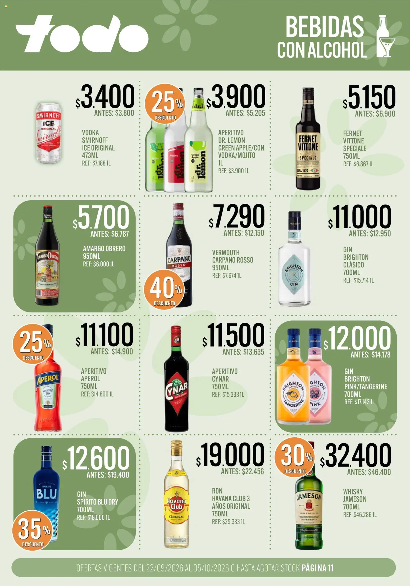 Supermercados TODO catálogo │ válido desde el 22/09/2026 | Página: 11 | Productos: Vodka, Fernet, Havana, Alcohol