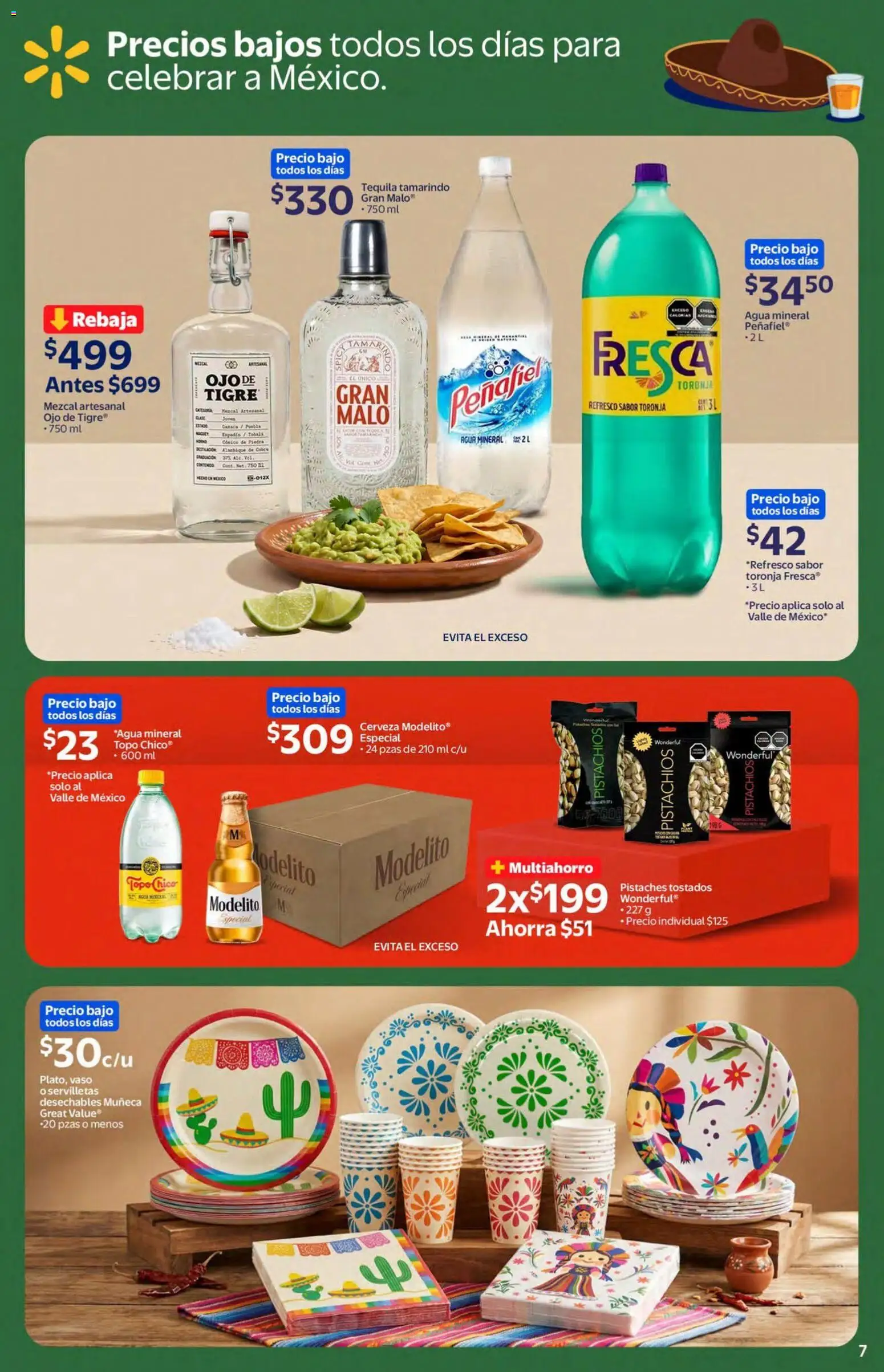 Nuevas ofertas de Walmart válidas en toda la República Mexicana desde el 02/09/2026. ¡Encuentra las mejores ofertas en Walmart folleto Celebra el orgullo mexicano con todo lo que nos une! | Página: 7 | Productos: Refresco, Toronja, Agua mineral, Servilletas
