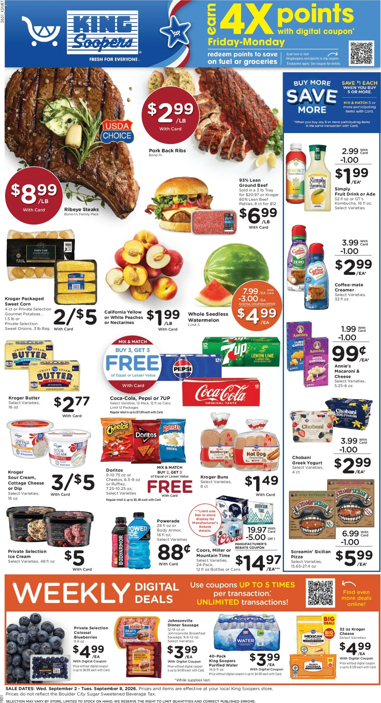King Soopers Weekly Ad - valid from 09/02/2026 | Page: 1 | Products: Nectarines, Groceries, Pork, Potatoes