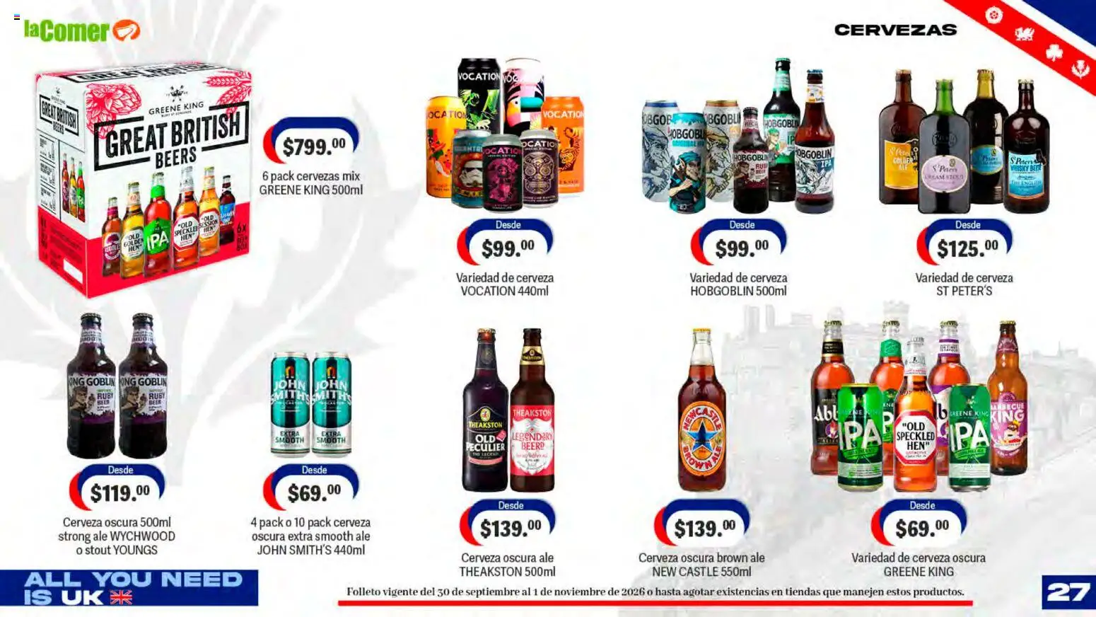 Nuevas ofertas de La Comer válidas en toda la República Mexicana desde el 30/09/2026. ¡Encuentra las mejores ofertas en La Comer folleto! | Página: 27 | Productos: Cerveza, Whisky