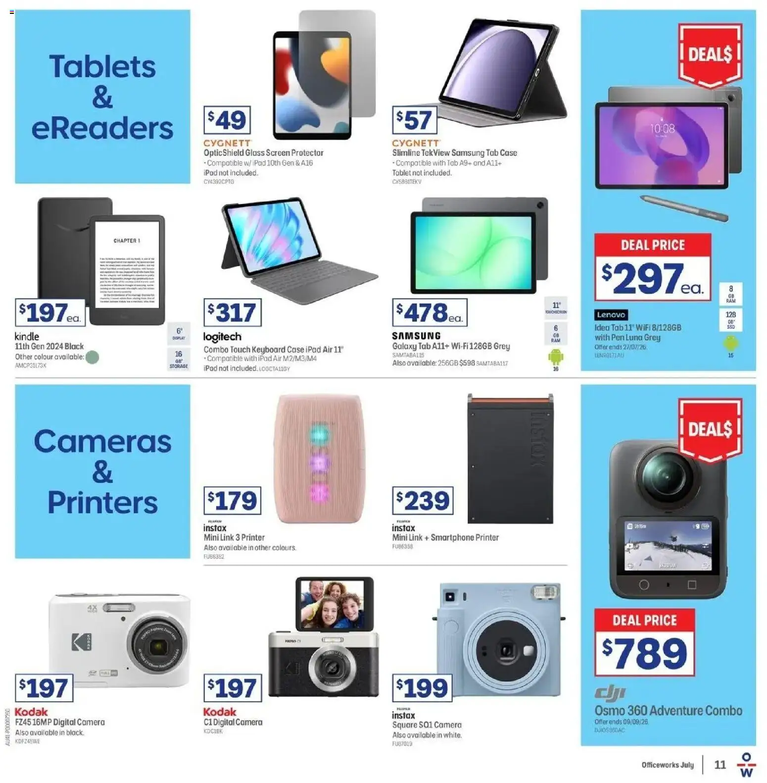 Officeworks catalogue - valid from 12/07/2026 | Page: 11 | Products: Printer, Keyboard, Case, Screen