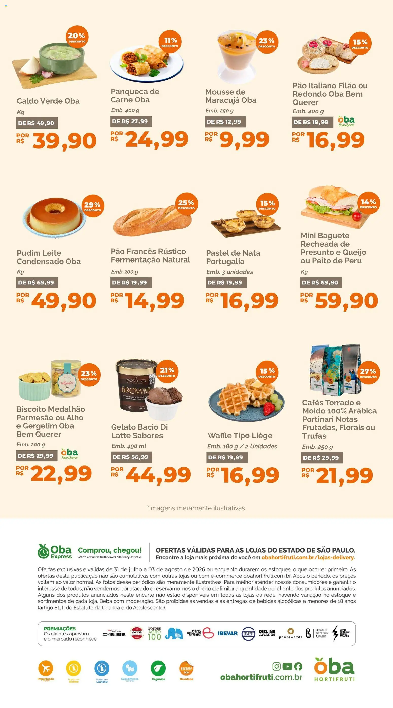 Oba Hortifruti Folheto - válido de 31/07/2026 | Página: 10 | Produtos: Mousse, Queijo, Leite condensado, Pão francês