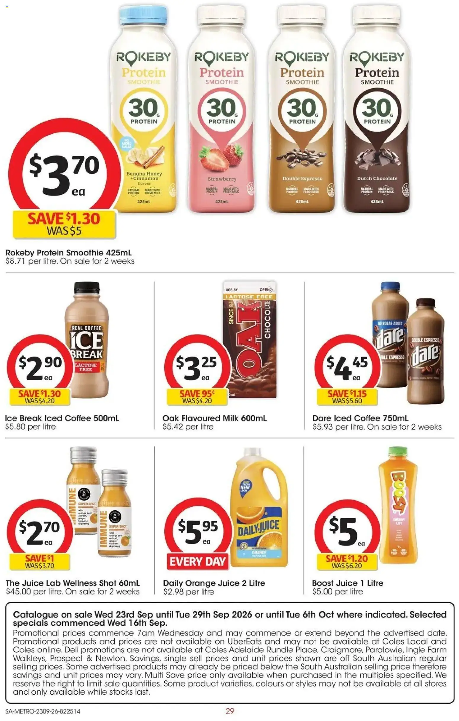 ﻿Coles catalogue valid from 23/09/2026 > Online Australia | Page: 29 | Products: Orange juice, Chocolate, Smoothie, Iced coffee
