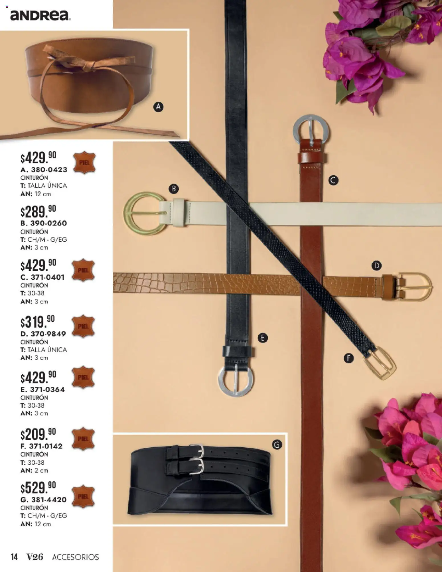 Nuevas ofertas de Andrea válidas en toda la República Mexicana desde el 24/05/2026. ¡Encuentra las mejores ofertas en Andrea catálogo Accesorios para todos! | Página: 14 | Productos: Cinturón
