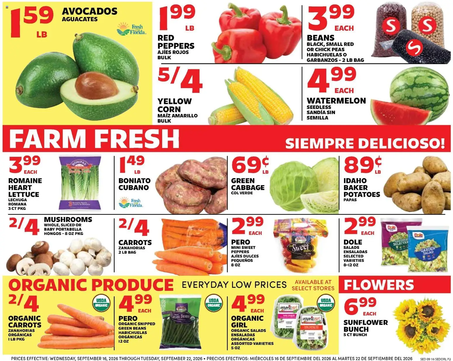 Sedano's Weekly Ad - valid from 09/16/2026 | Page: 2 | Products: Romaine, Salad, Beans, Carrots