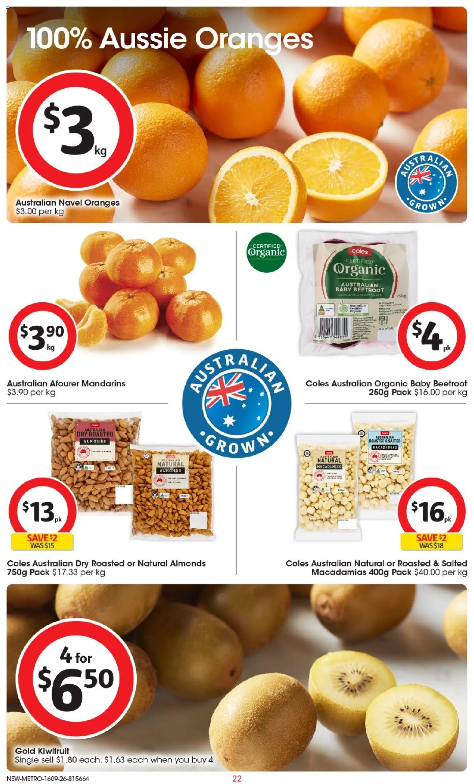 Coles catalogue - valid from 16/09/2026 | Page: 23 | Products: Almonds, Oranges, Kiwifruit, Beetroot