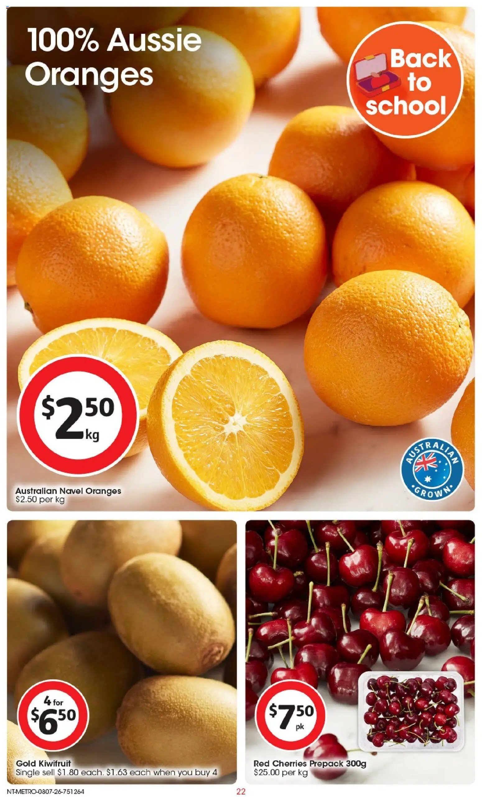 Coles catalogue - valid from 08/07/2026 | Page: 22 | Products: Cherries, Oranges, Kiwifruit