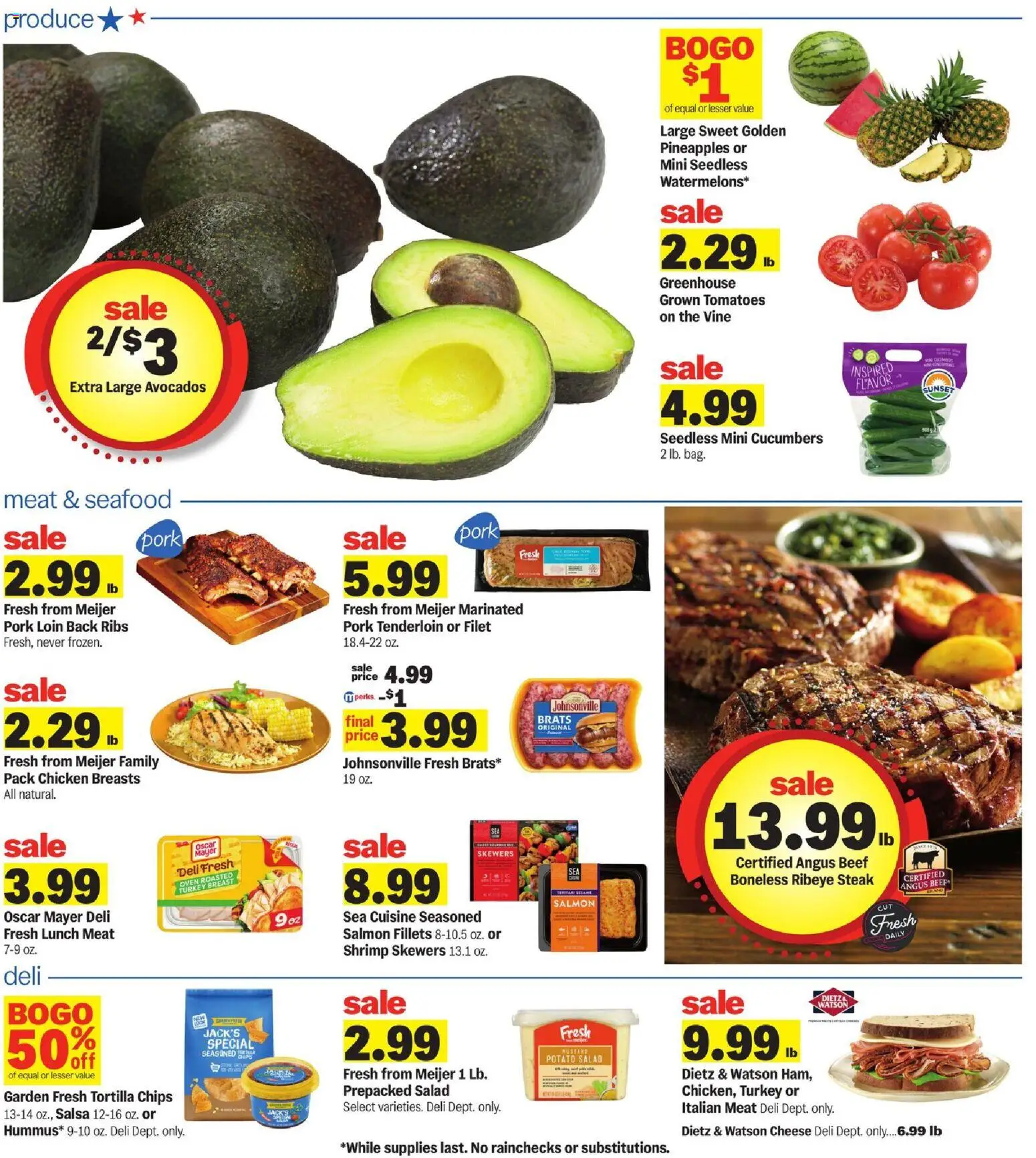 Meijer Weekly Ad - valid from 07/01/2026 | Page: 2 | Products: Pork, Chips, Salad, Seafood