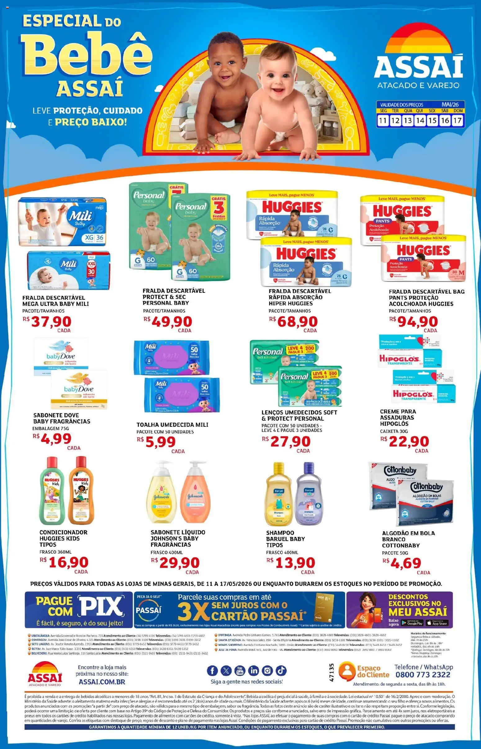 Assaí Atacadista Folheto - válido de 11.05.2026 | Página: 1 | Produtos: Pneus, Chá, Bebida, Fraldas