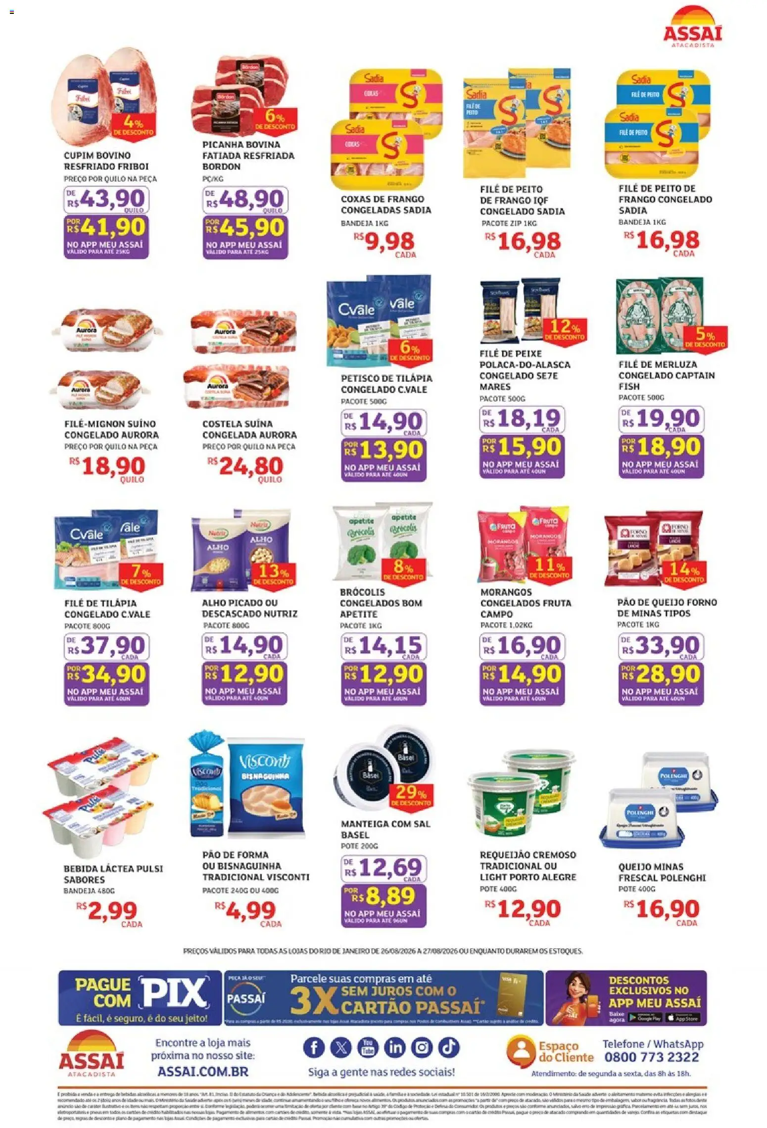Assaí Atacadista Folheto - válido de 26/08/2026 | Página: 2 | Produtos: Forno, Queijo, Brócolis, Telefone