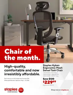 Preview of Staples flyer - Chair of the month from shop Staples valid from 04.05.2026