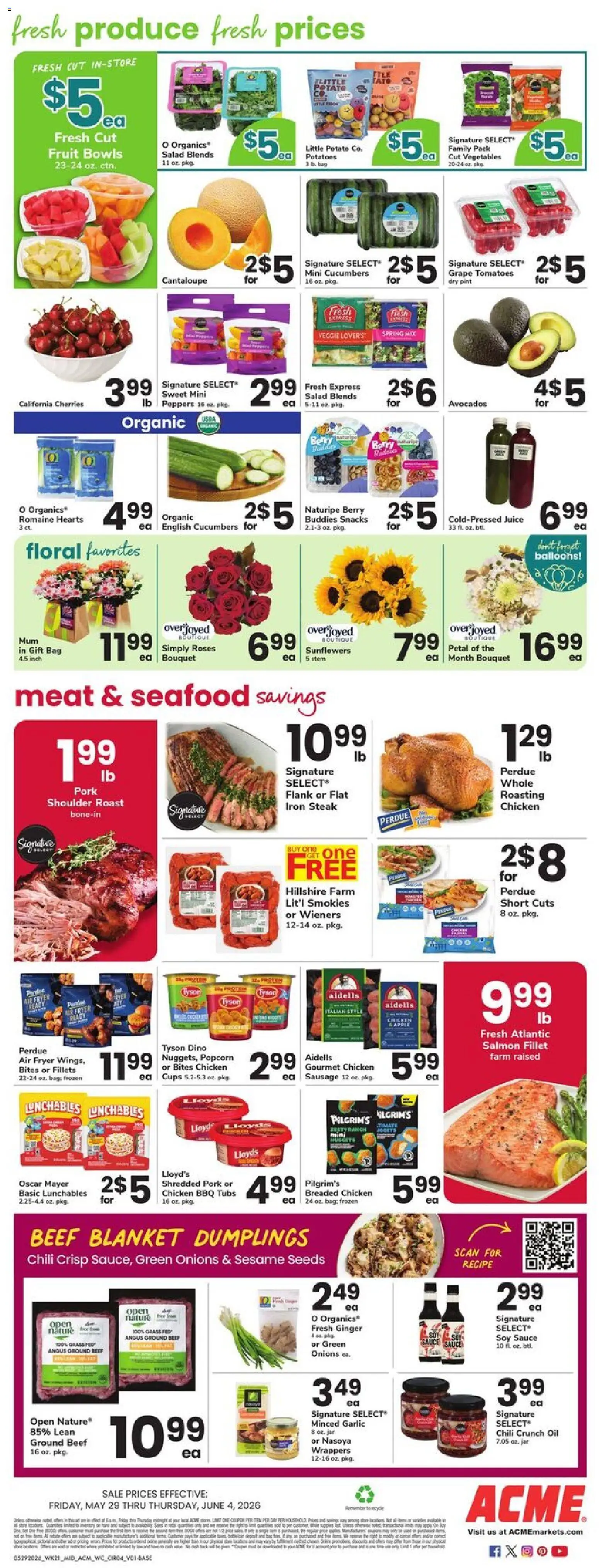 Acme Weekly Ad - NJ - valid from 29.05.2026 | Page: 4 | Products: Cherries, Juice, Pork, Cucumbers