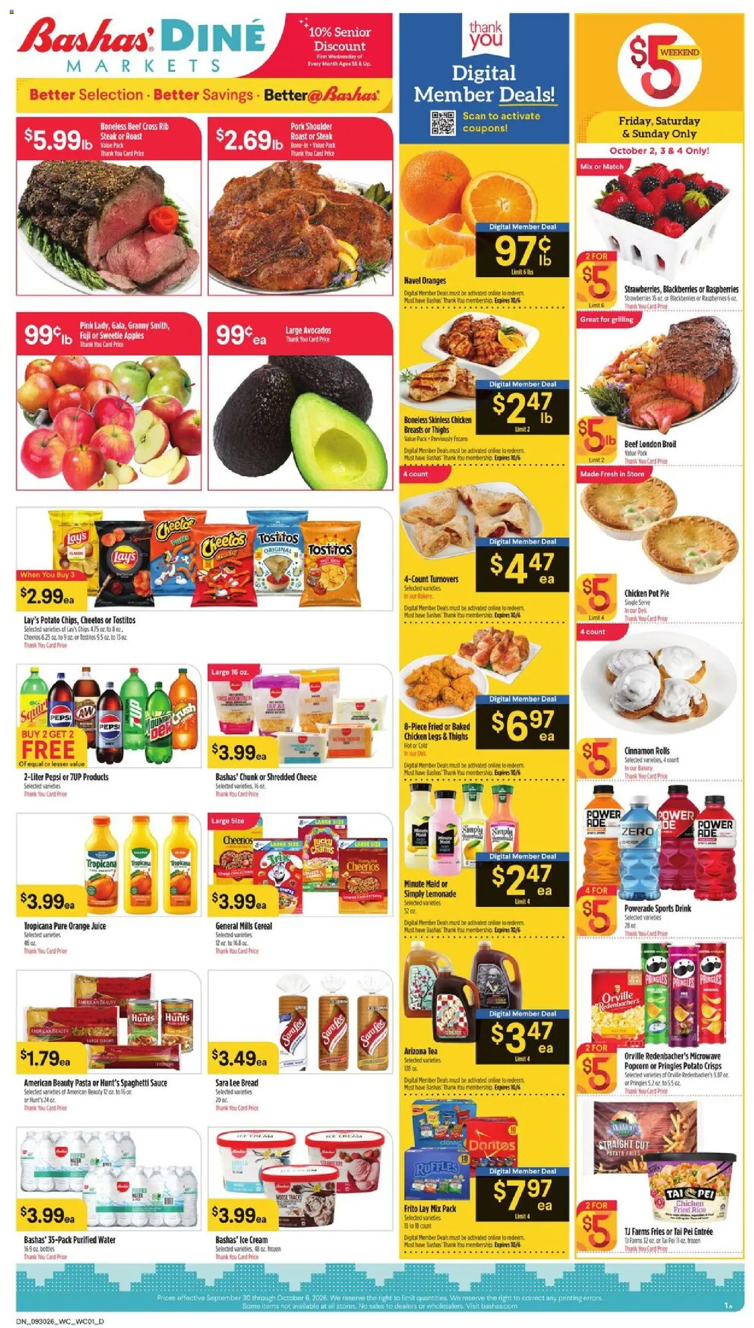 Basha's Dine - valid from 09/30/2026 | Page: 1 | Products: Pork shoulder, Bread, Sports drink, Pepsi