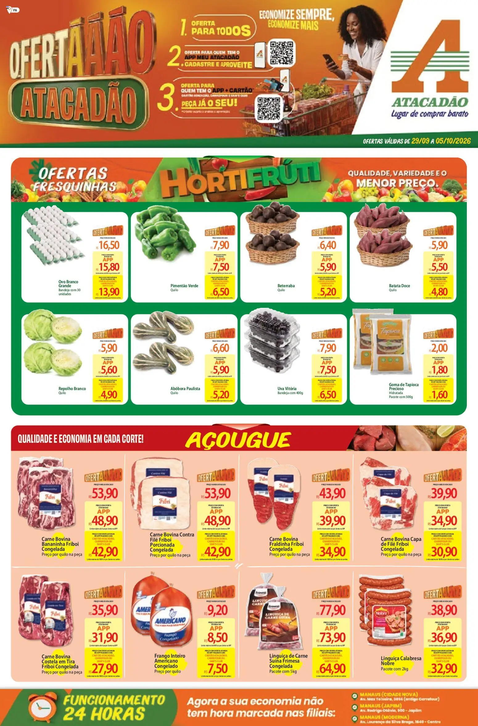 Atacadão Folheto - válido de 29/09/2026 | Página: 1 | Produtos: Frango inteiro, Carne, Bandeja, Batata