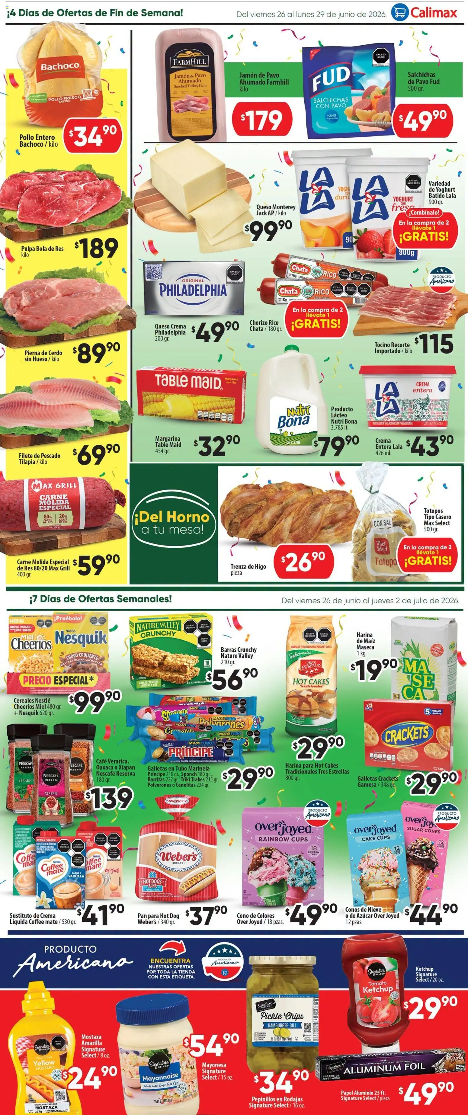 Nuevas ofertas de Calimax válidas en toda la República Mexicana desde el 26/06/2026. ¡Encuentra las mejores ofertas en Calimax folleto Ensenada! | Página: 2 | Productos: Pollo, Café, Cerdo, Cereales