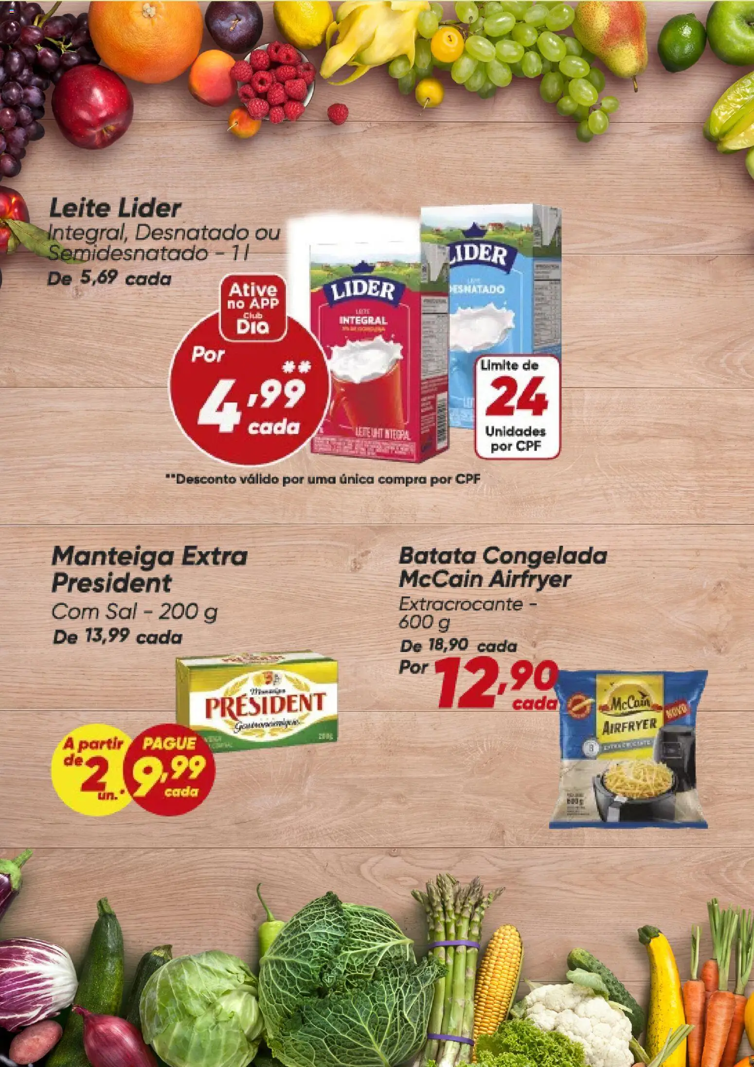 Dia Folheto - válido de 20/08/2026 | Página: 3 | Produtos: Leite, Manteiga, Batata, Sal