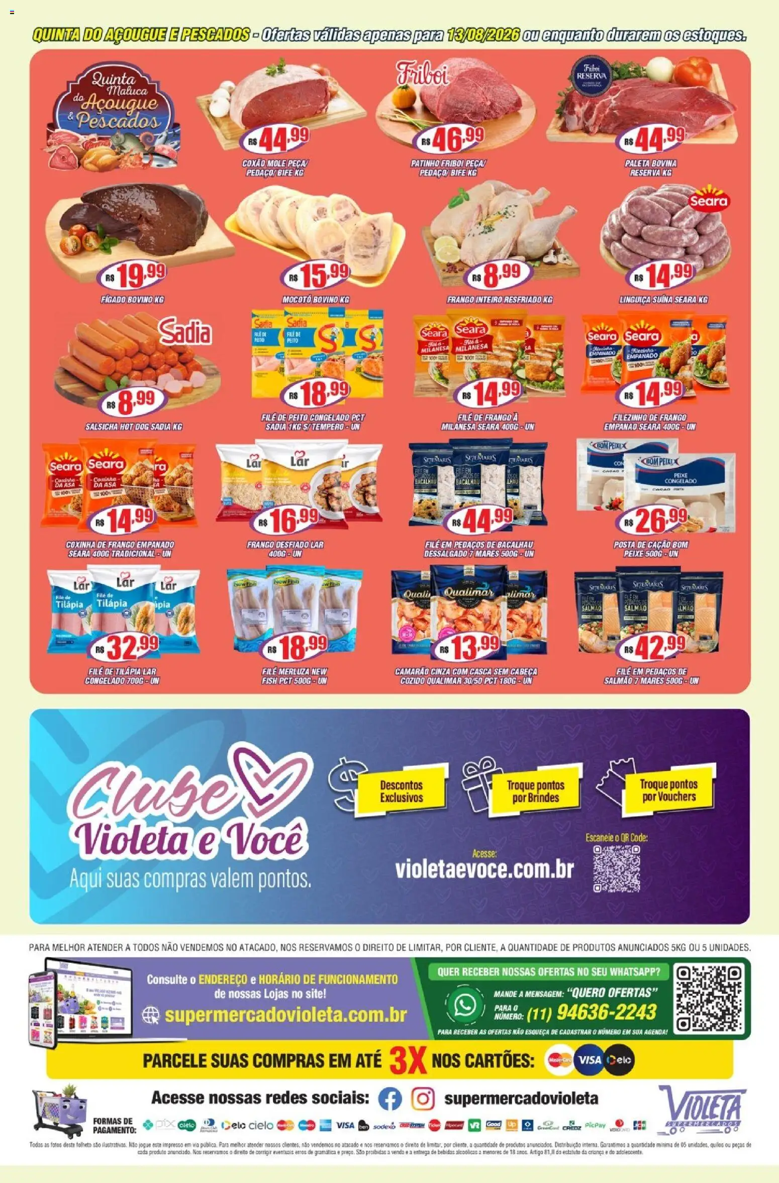 Violeta Supermercados Folheto - válido de 11/08/2026 | Página: 4 | Produtos: Salmão, Camarão, Fígado, Frango