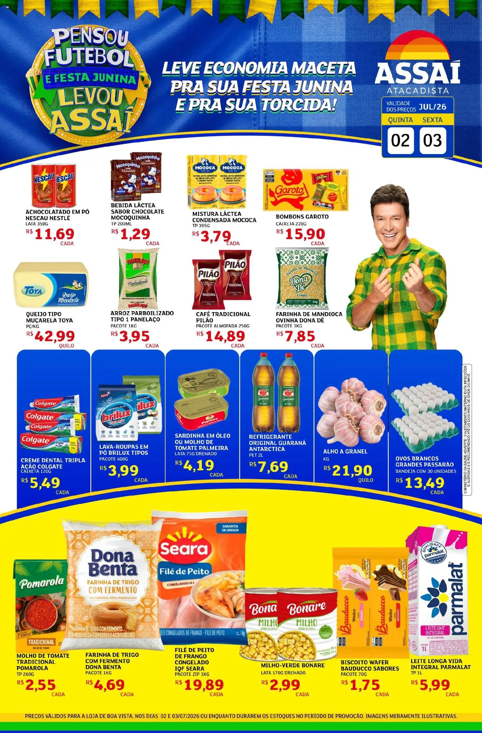 Assaí Atacadista Folheto - válido de 02/07/2026 | Página: 1 | Produtos: Farinha de trigo, Leite, Óleo, Peito de frango
