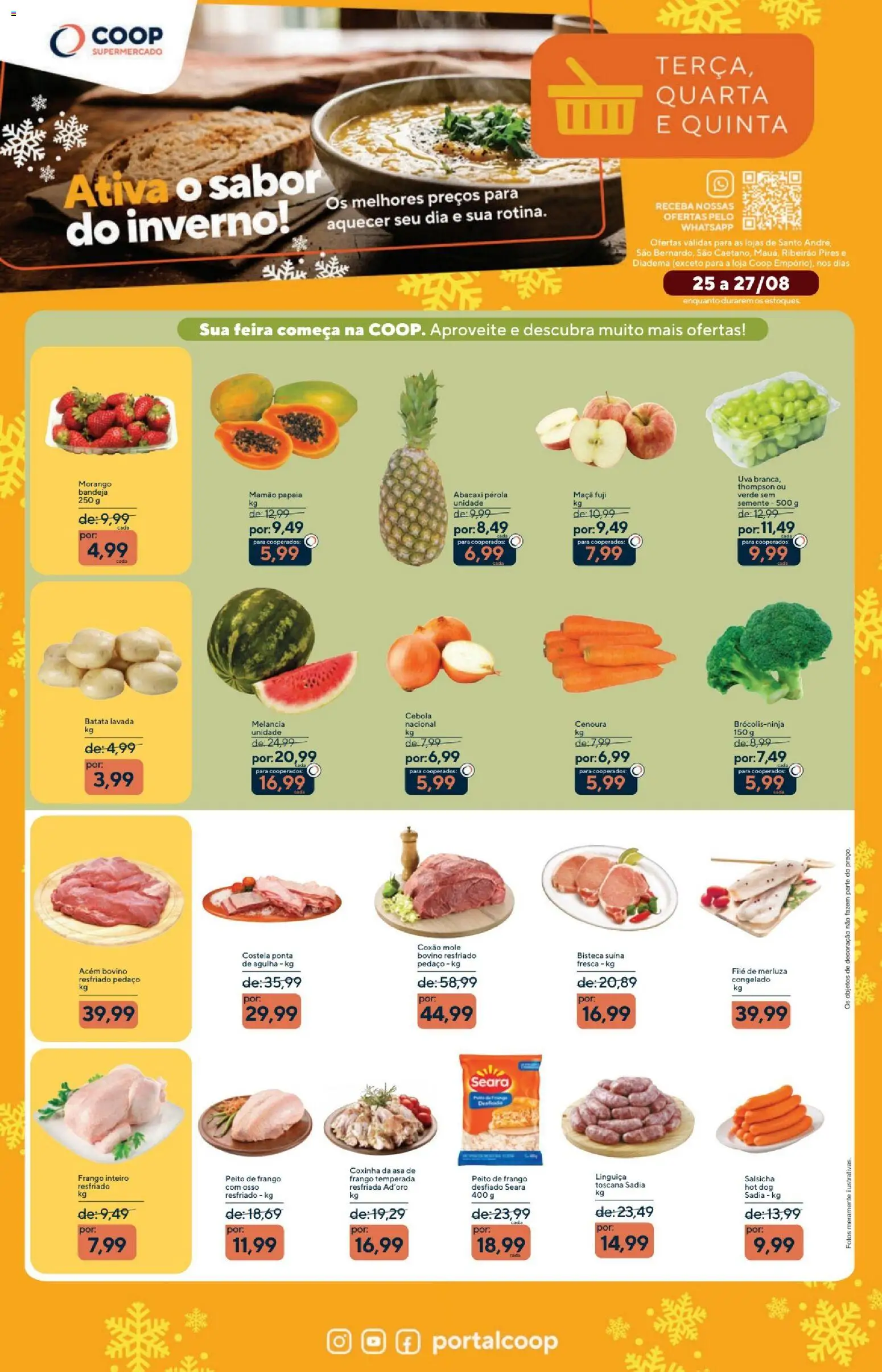 Coop Folheto - válido de 25/08/2026 | Página: 1 | Produtos: Frango inteiro, Linguiça, Mamão, Peito de frango