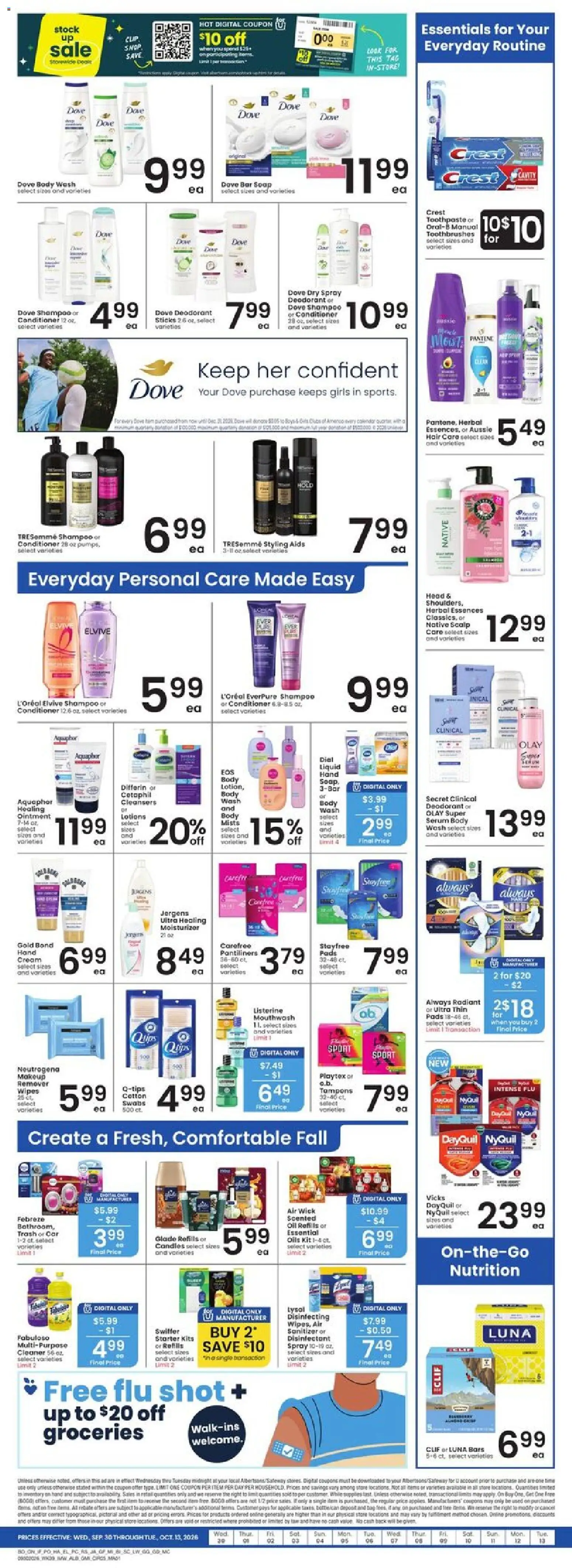 Albertsons Weekly Ad - valid from 09/30/2026 | Page: 6 | Products: Groceries, Cream, Body Wash, Starter