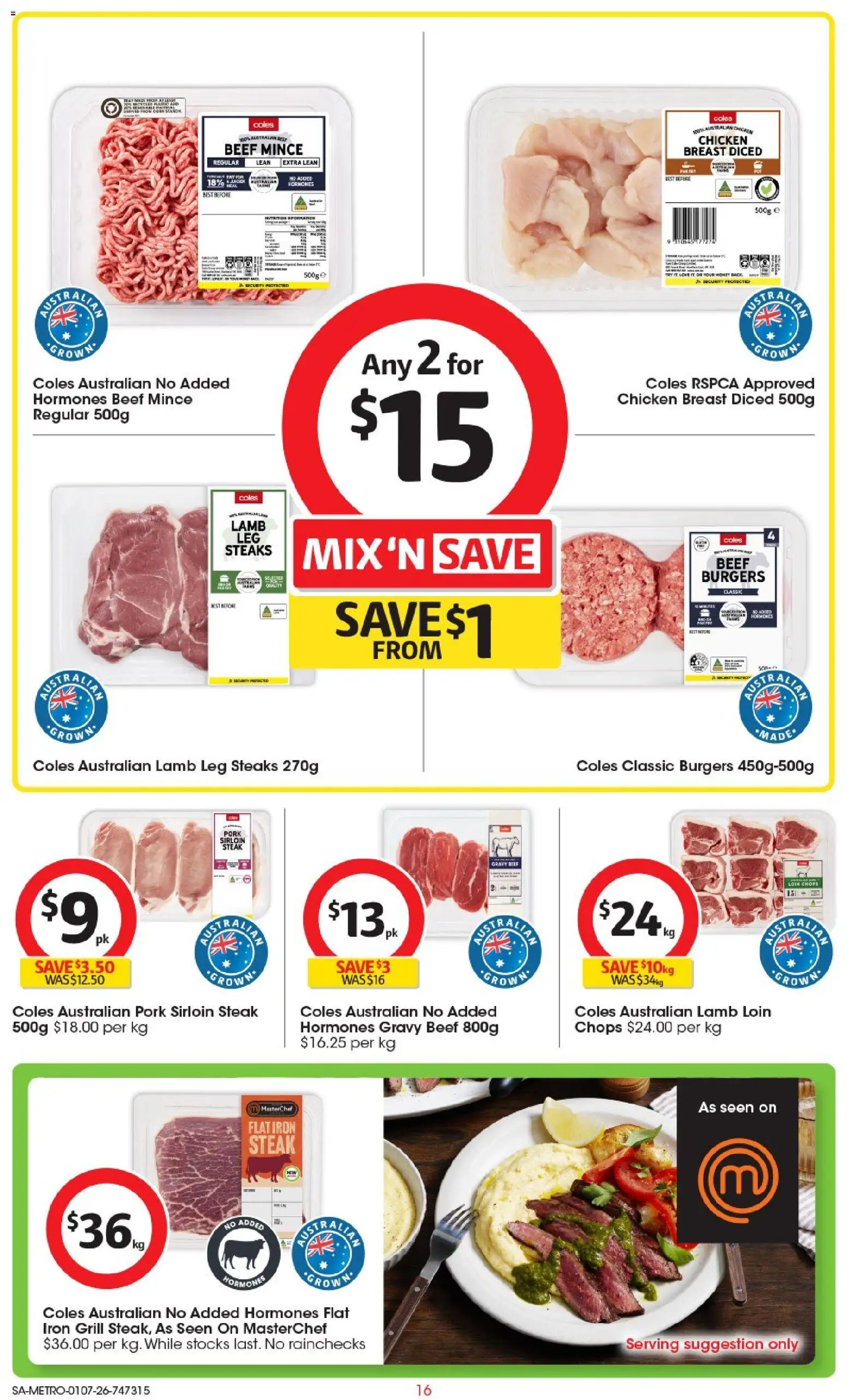 Coles catalogue - valid from 01/07/2026 | Page: 16 | Products: Chicken, Lamb, Steak, Grill
