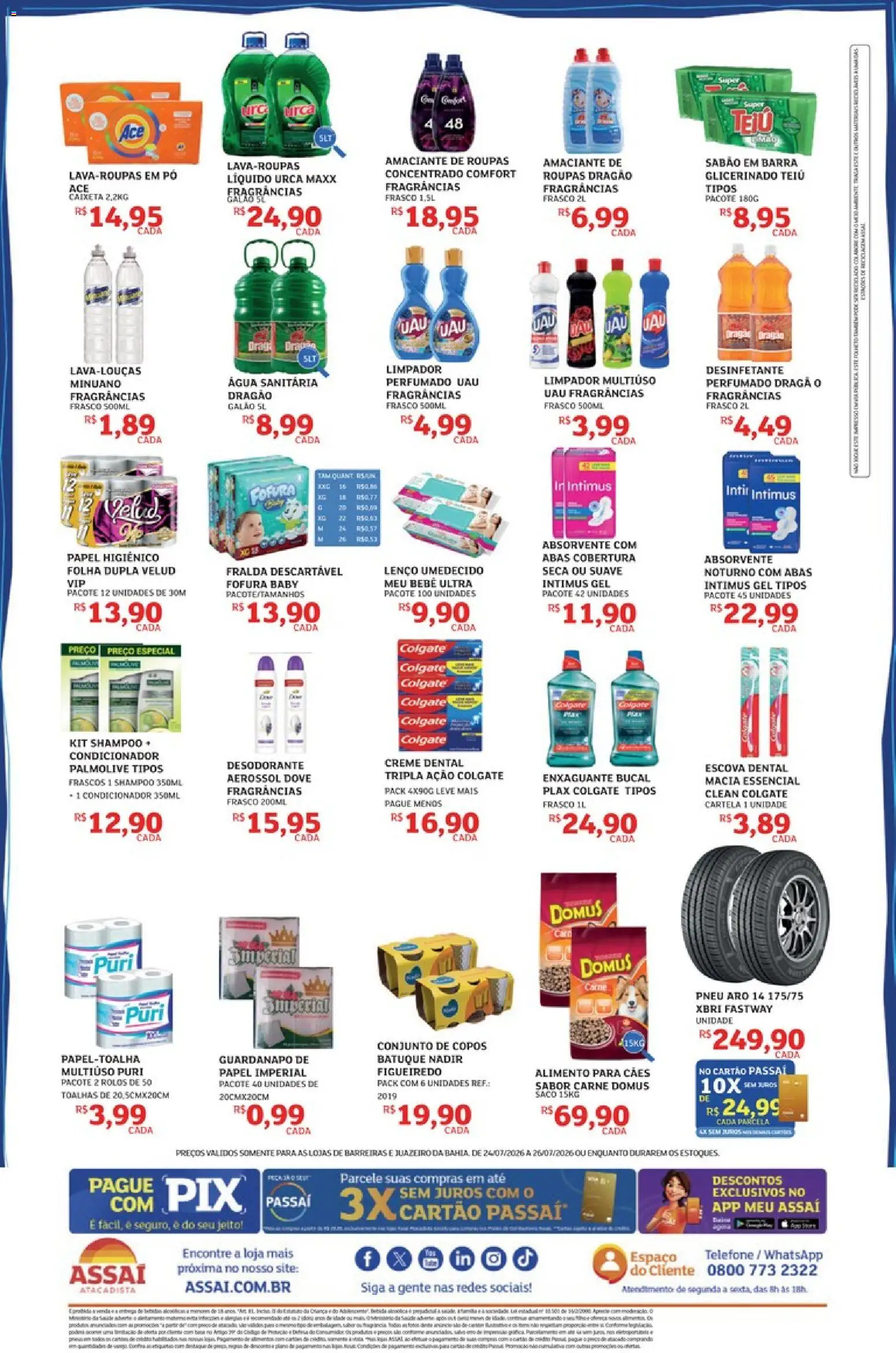 Assaí Atacadista Folheto - válido de 24/07/2026 | Página: 4 | Produtos: Sabão em barra, Condicionador, Limpador multiuso, Carne