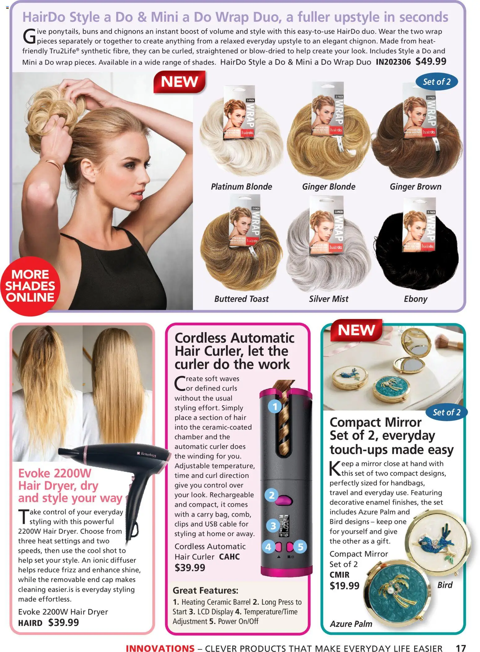 Innovations catalogue - valid from 21/09/2026 | Page: 16 | Products: Mirror, Ginger, Cap, Hair dryer