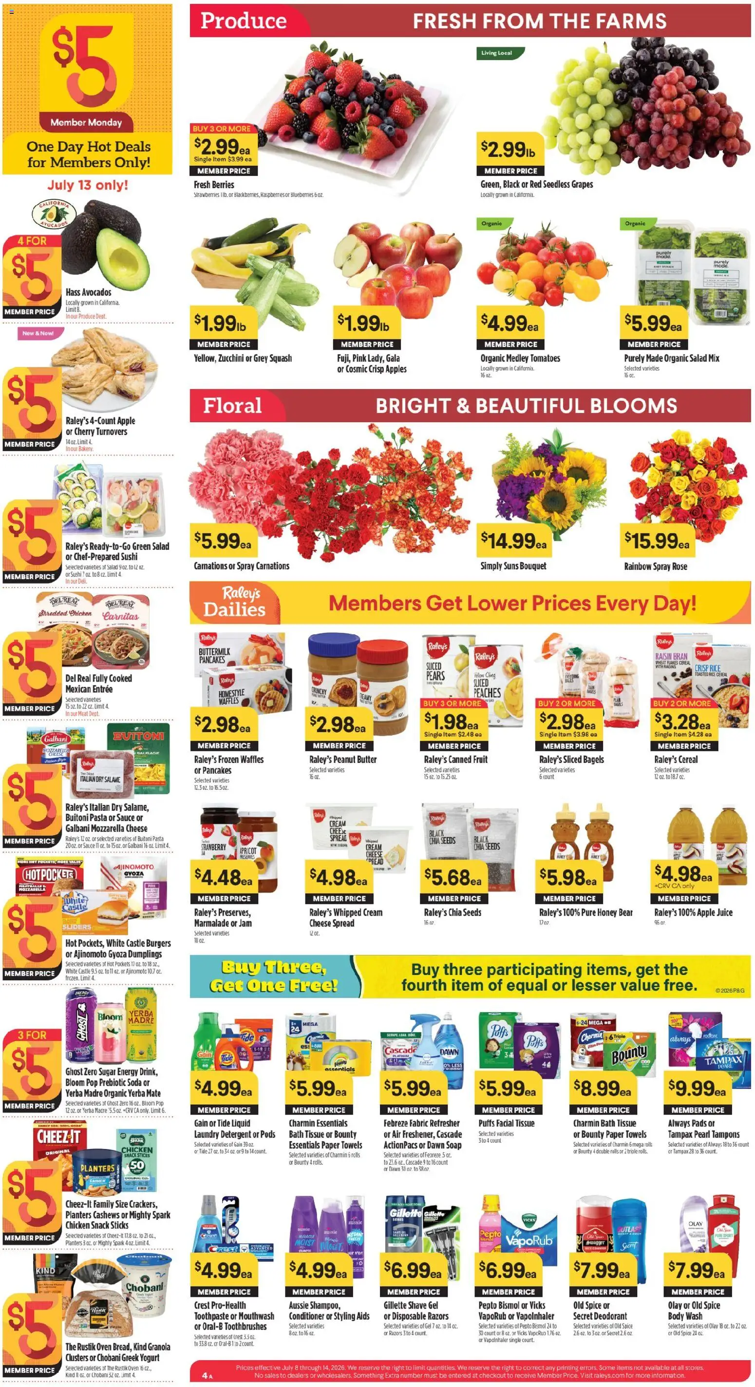 Raley's Weekly Ad - valid from 07/08/2026 | Page: 6 | Products: Berries, Cream, Body Wash, Salad