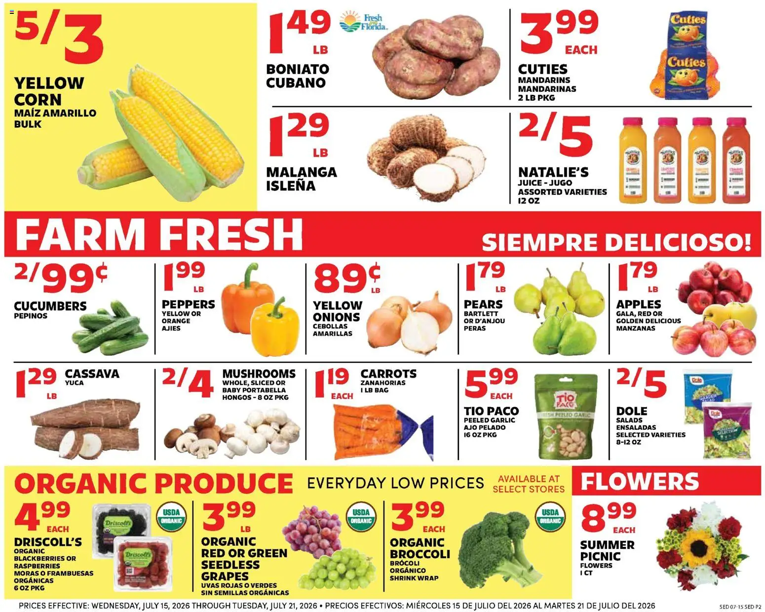 Sedano's Weekly Ad - valid from 07/15/2026 | Page: 2 | Products: Peppers, Mushrooms, Cucumbers, Grapes