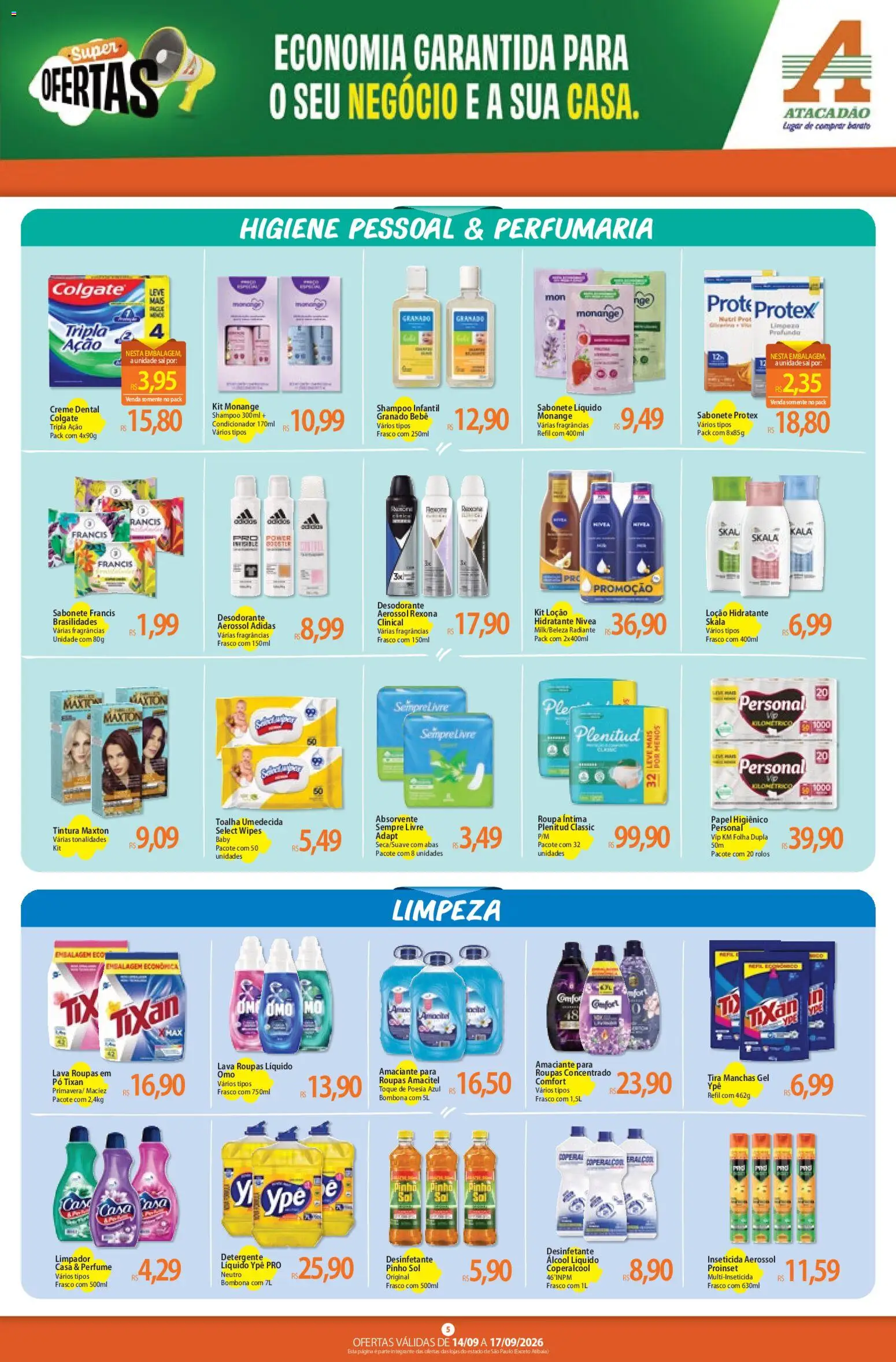 Atacadão Folheto - válido de 14/09/2026 | Página: 5 | Produtos: Shampoo, Pó, Álcool, Sabonete
