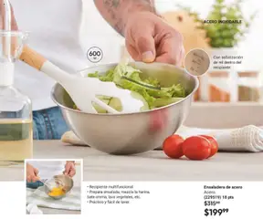 Vista previa de Ensaladera de acero, Acero. Recipiente multifuncional. Prepara ensalada, mezcla la harina, bate crema, lava vegetales, etc. Práctico y fácil de lavar., nuevo folleto de la tienda, válido en México a partir del 08.05.2026 | Página: 63 | Productos: Ensaladera, Bowl