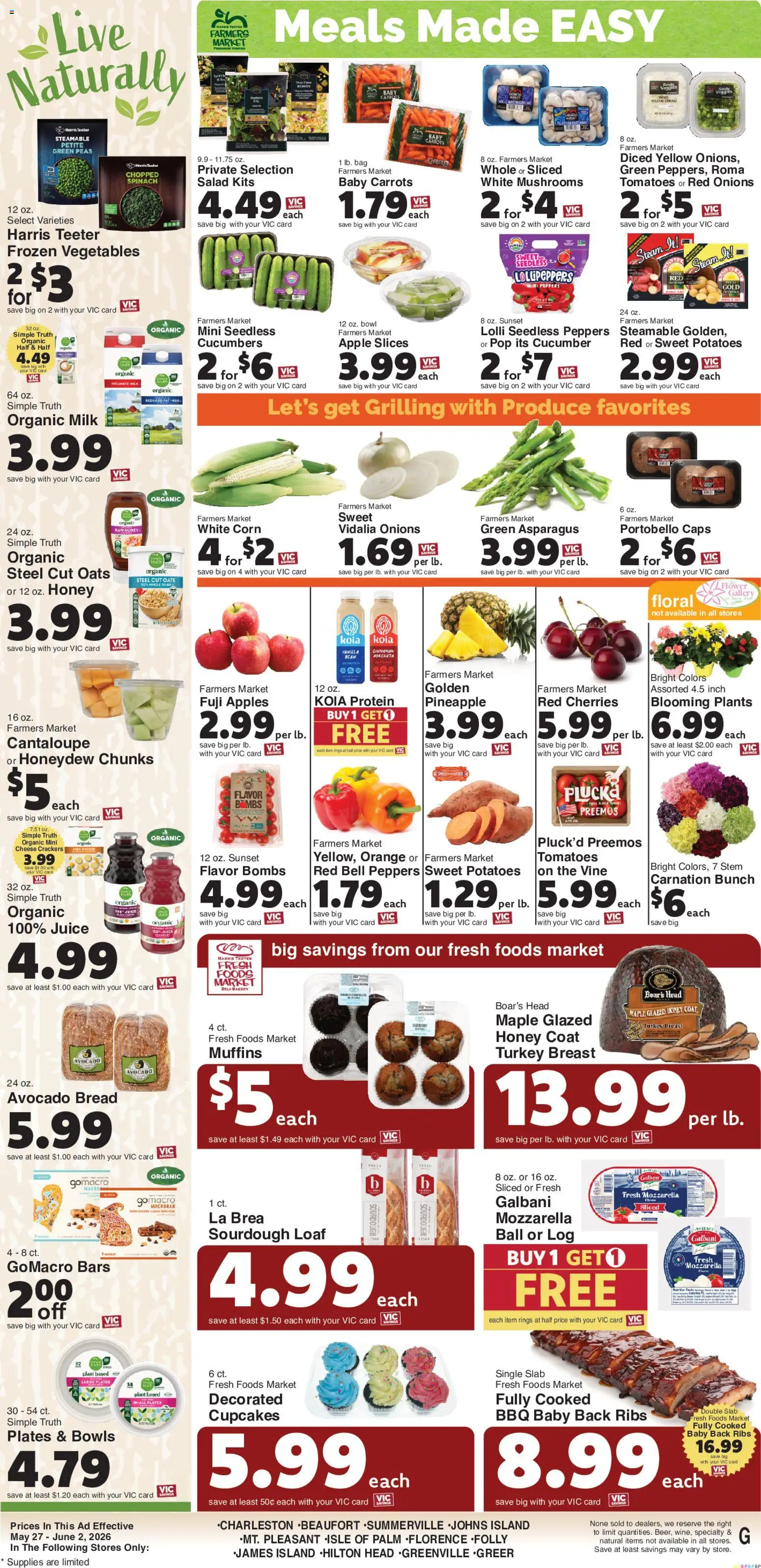 Harris Teeter Weekly Ad - SC - valid from 27.05.2026 | Page: 13 | Products: Corn, Spinach, Cucumbers, Bag
