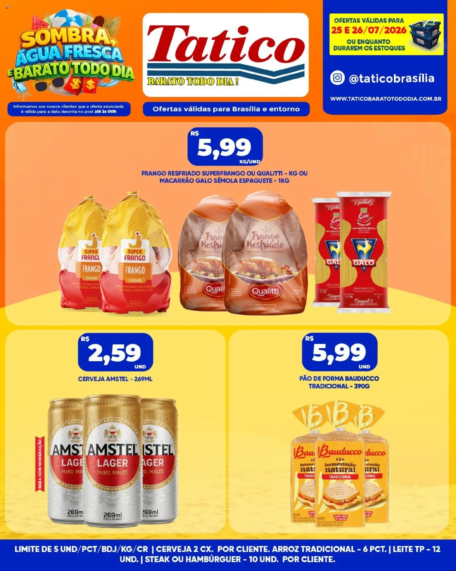 Tatico Folheto - válido de 25/07/2026 | Página: 3 | Produtos: Espaguete, Leite, Cerveja, Hambúrguer