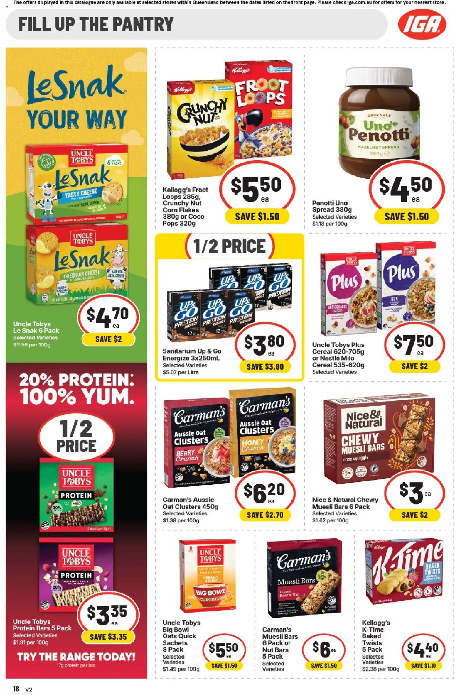 IGA catalogue - valid from 26/08/2026 | Page: 16 | Products: Corn flakes, Protein, Up & go, Spread