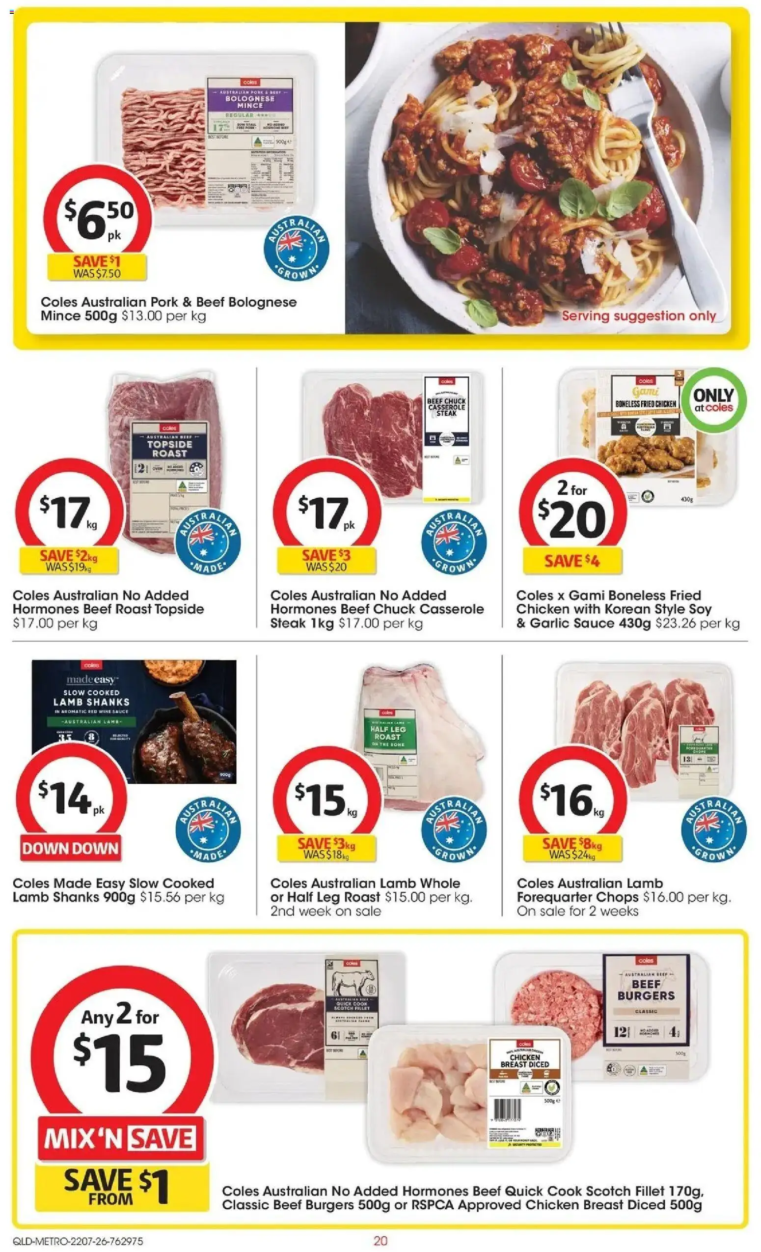 Coles catalogue - valid from 22/07/2026 | Page: 20 | Products: Wine, Chicken, Lamb, Steak