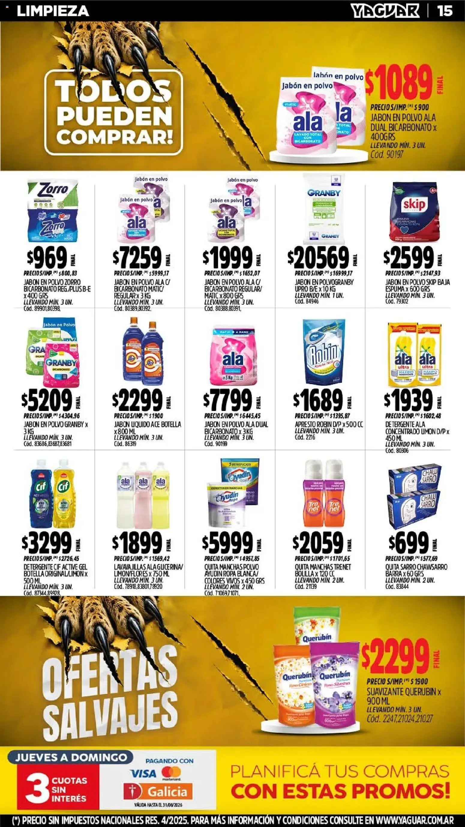 Yaguar - Oferta Semanal Mar del Plata │ válido desde el 03/08/2026 | Página: 15 | Productos: Botella, Detergente, Ropa, Chal
