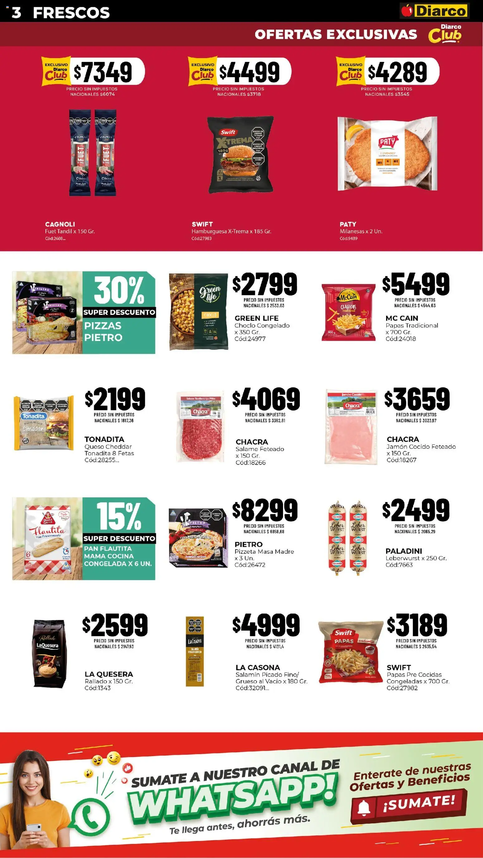 Diarco - Ofertas en Centro del País (Pueblo) │ válido desde el 14/09/2026 | Página: 3 | Productos: Cocina, Queso, Jamón, Salame
