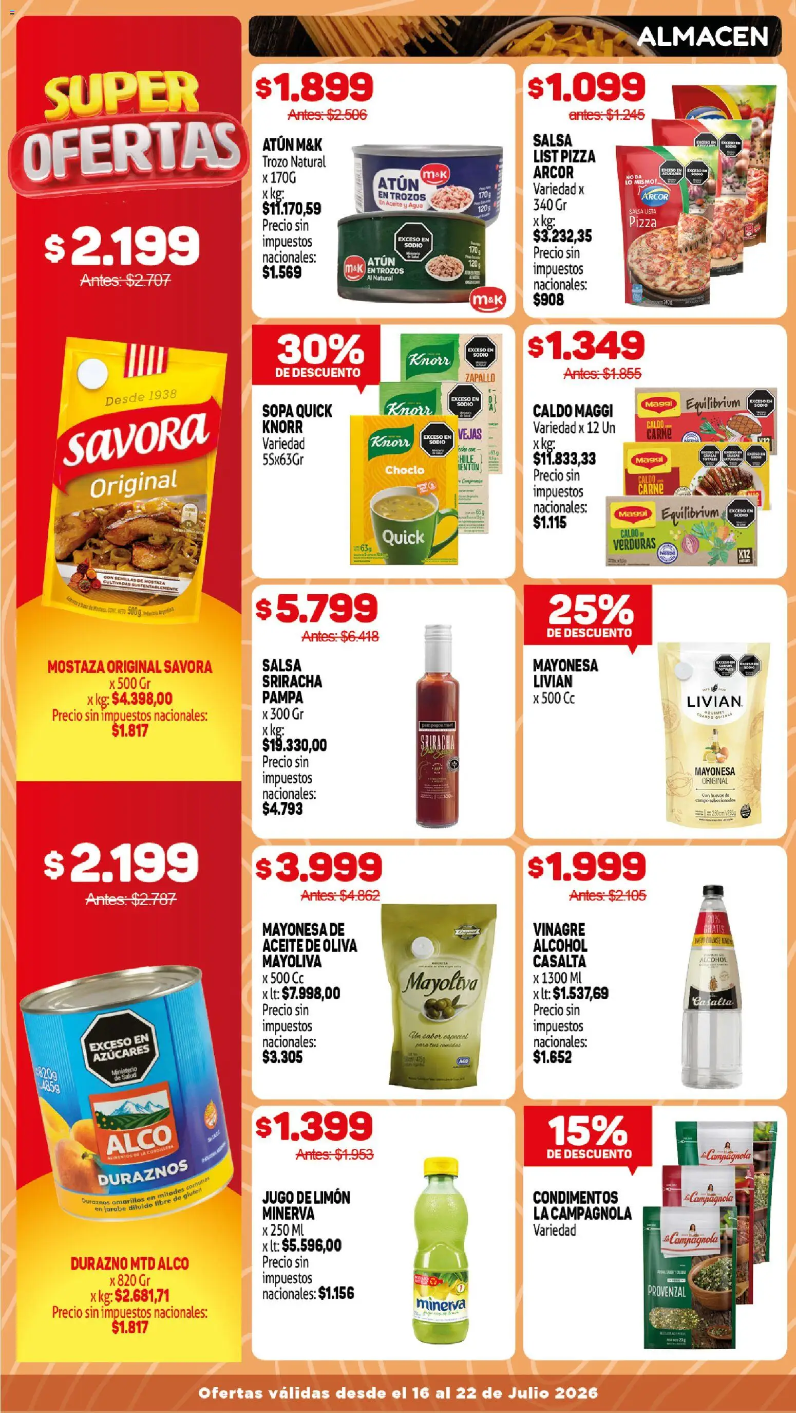Makro ofertas │ válido desde el 16/07/2026 | Página: 6 | Productos: Aceite, Vinagre, Mostaza, Jugo